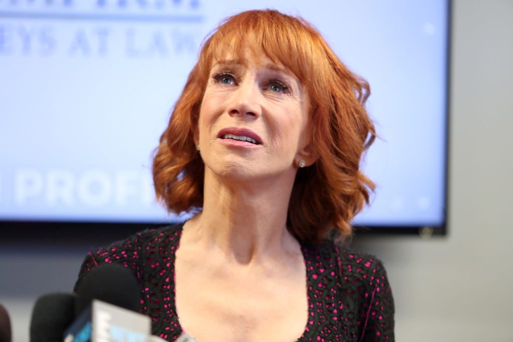WOODLAND HILLS, CA - JUNE 02: Kathy Griffin speaks during a press conference at The Bloom Firm on June 2, 2017 in Woodland Hills, California. Griffin is holding the press conference after a controversial photoshoot where she was holding a bloodied mask depicting President Donald Trump and to address alleged bullying by the Trump family. (Photo by Frederick M. Brown/Getty Images)
