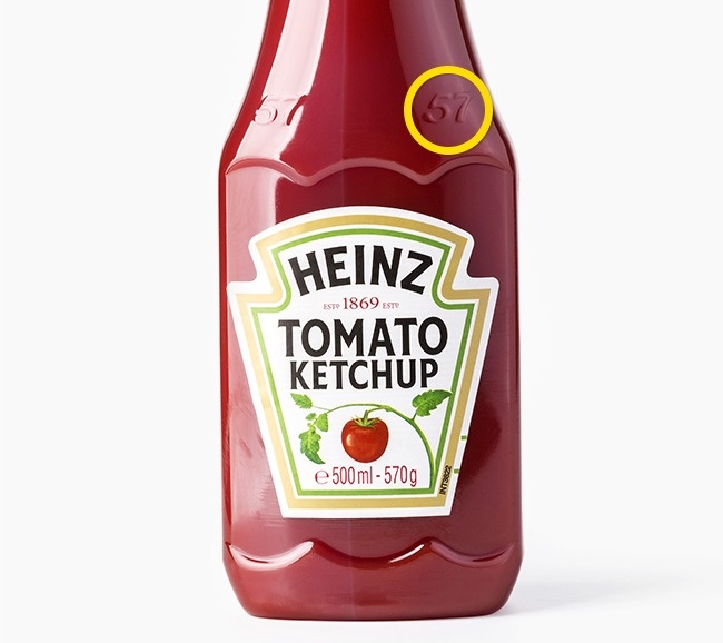 Numărul 57 gravat pe sticla de ketchup Heinz