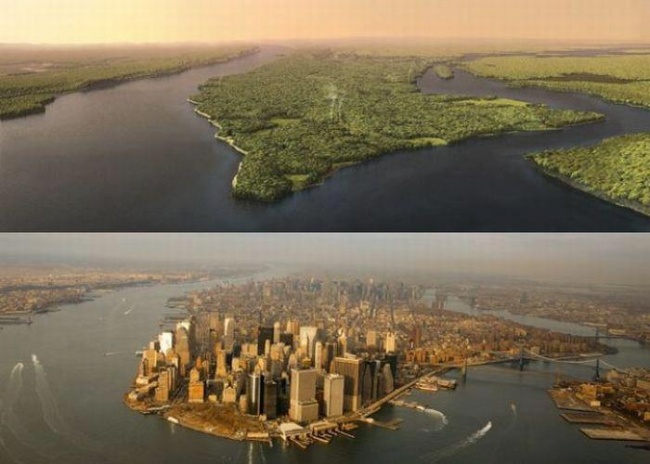 Manhattan în anul 1609 și acum