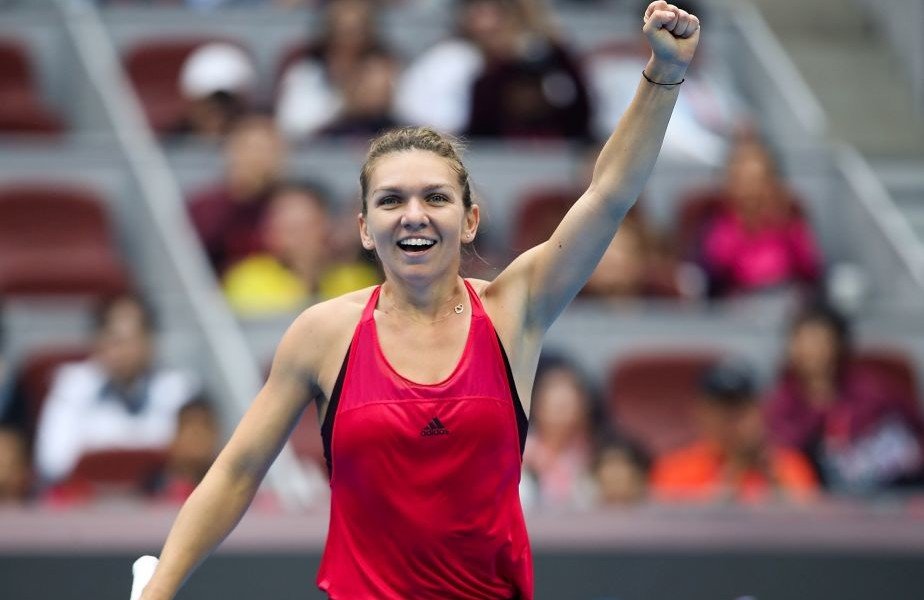 BEIJING, CHINA - OCTOBER 07: Simona Halep of Romania celebrates after winning the Women's Singles Semifinals match against Jelena Ostapenko of Latvia on day eight of 2017 China Open at the China National Tennis Centre on October 7, 2017 in Beijing, China. (Photo by Lintao Zhang/Getty Images)