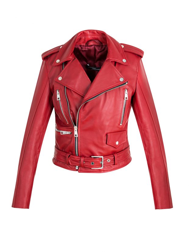 Jacheta de piele roșie rubin